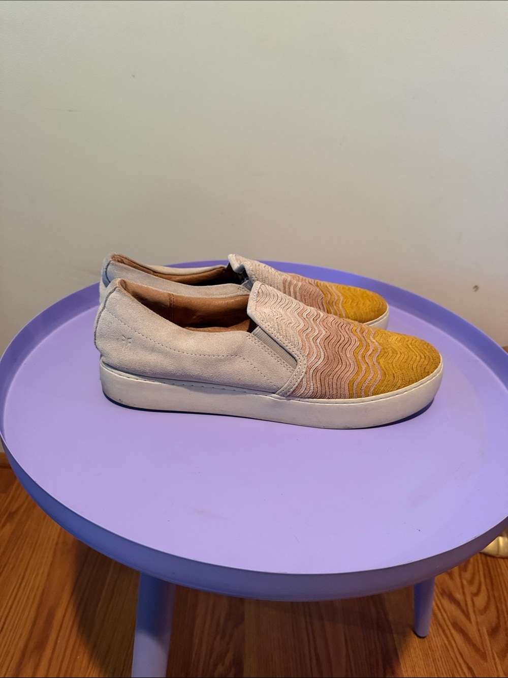 FRYE AND CO. Beige and Yellow Slip-On Wavy-Textured Sneakers